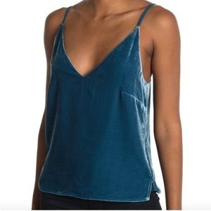L'AGENCE Womens Blue Velvet Cami Tank Top Size XS V Neck Sleeveless Camisole